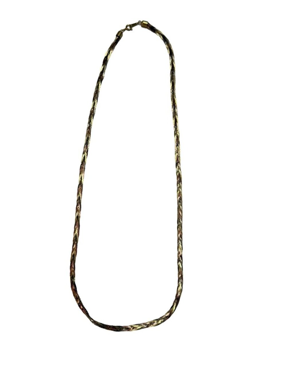 Vintage Multicolor Braided Chain Necklace Mixed Metal Gold Silver Copper 28 Inch